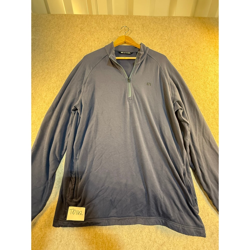 TravisMathew Mens Navy Blue‎ Fleece Lined Quarter Zip Pullover Sweatshirt Large